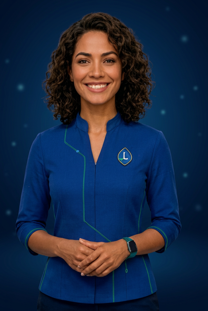 LIA, especialista virtual em limpeza segura da ABIPLA, olhando para o usuário